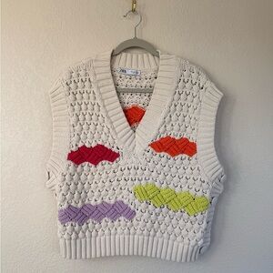 Zara Womens Multicolor Chunky Knit V-Neck Sleeveless Sweater Vest Size Large